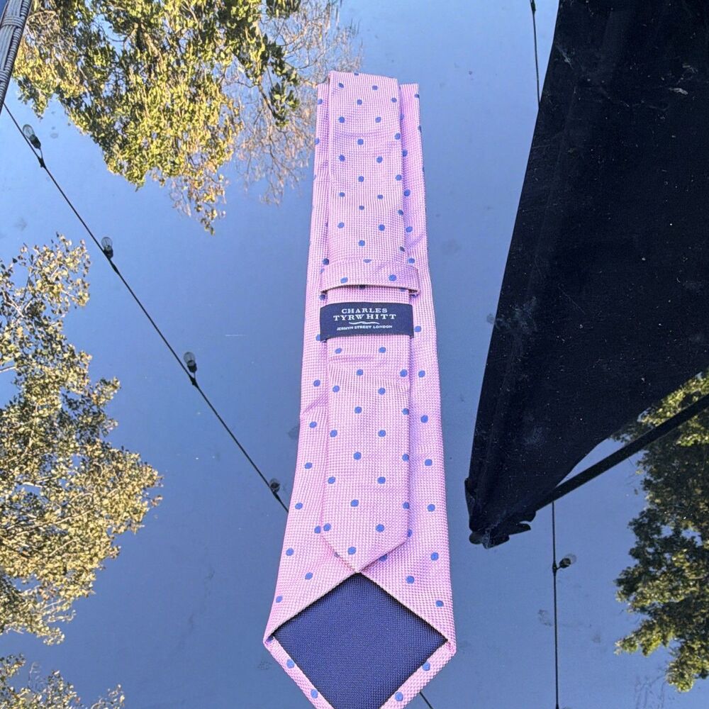 Charles Tyrwhitt Men's Neck Tie Pink With Blue Polka Dots